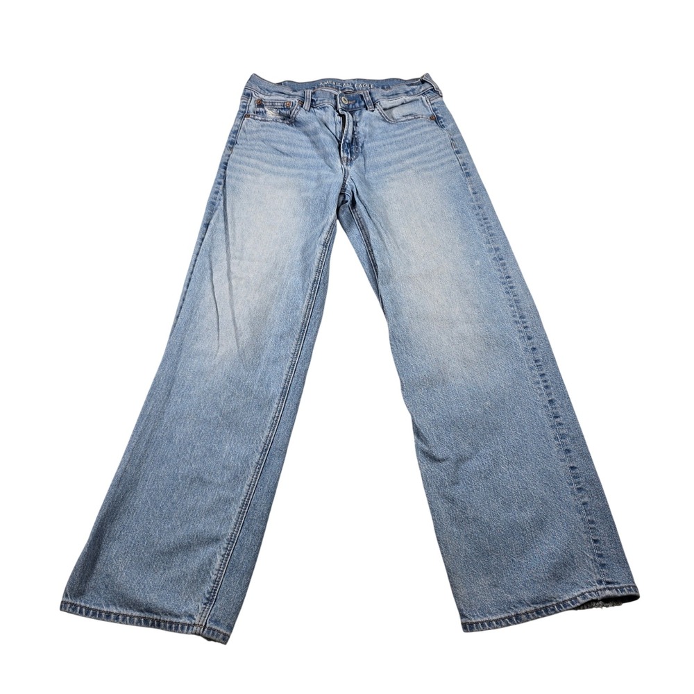 American Eagle Straight Jeans Womens 4‎ Blue Good Distressed Light Wash Denim